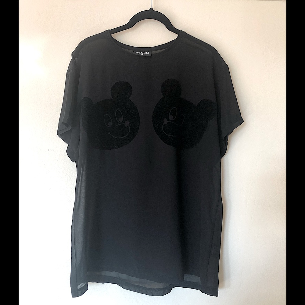 Lazy Oaf Black Sheer Bears Top One Size